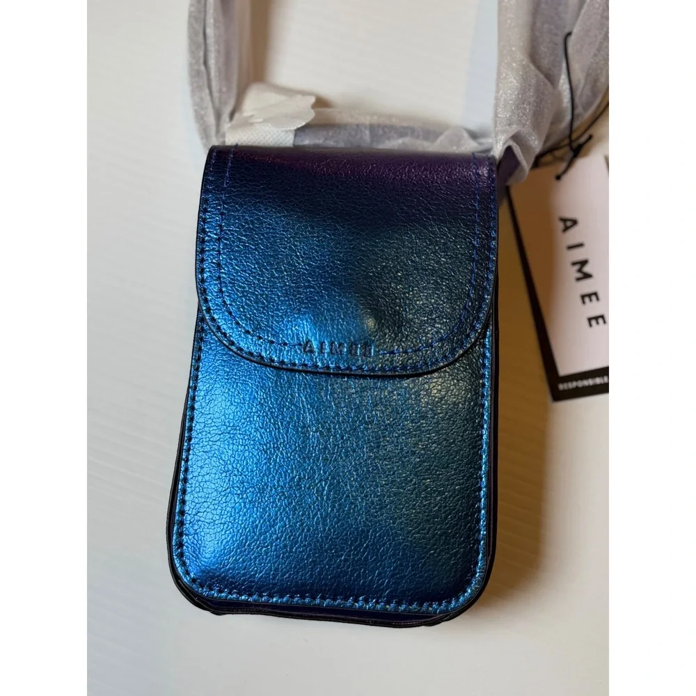 Aimee Kestenberg Phone Crossbody Blue Midnight Metallic Leather Davie Bag OS